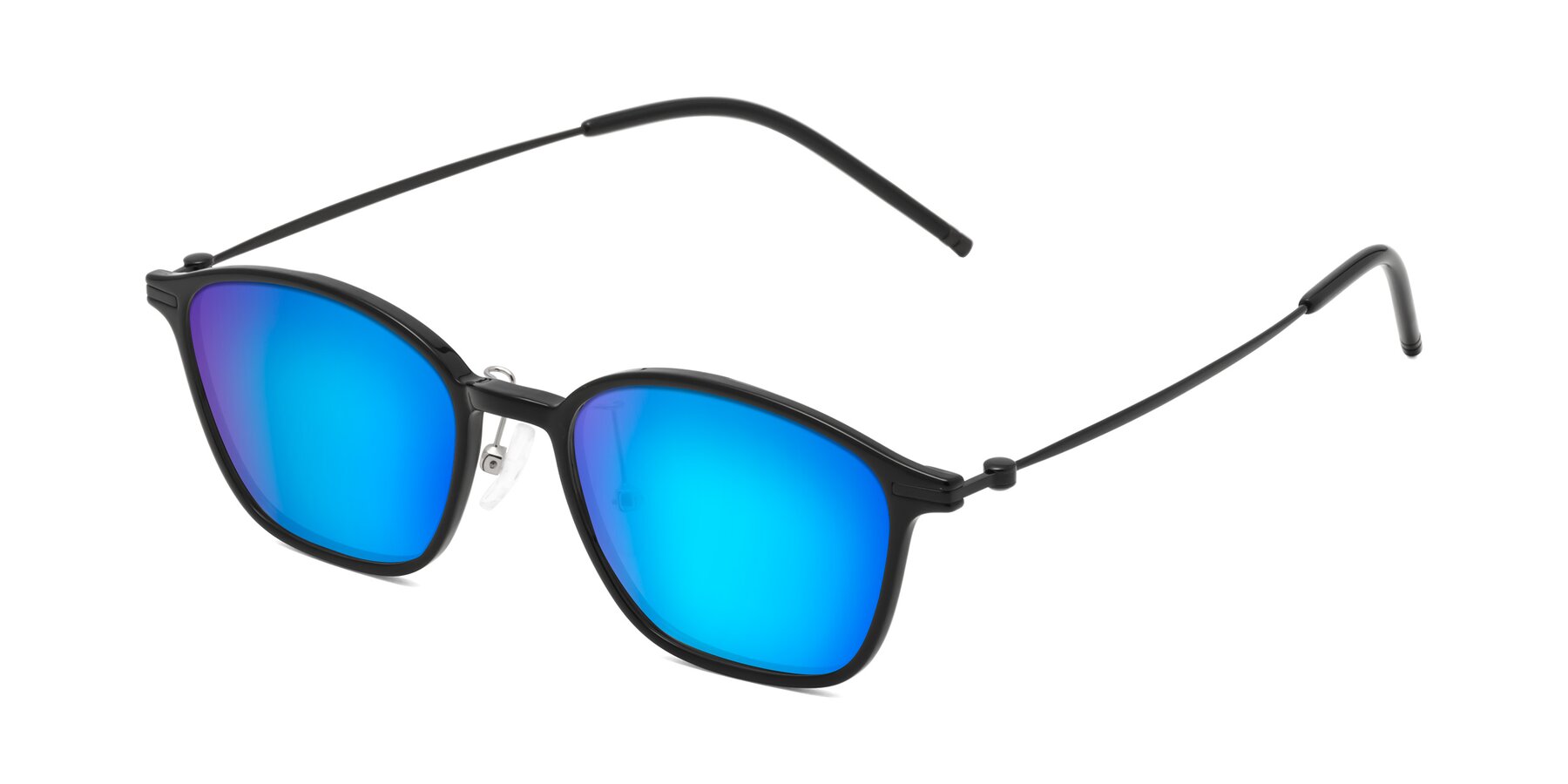 Angle of Cato in Black with Blue Mirrored Lenses