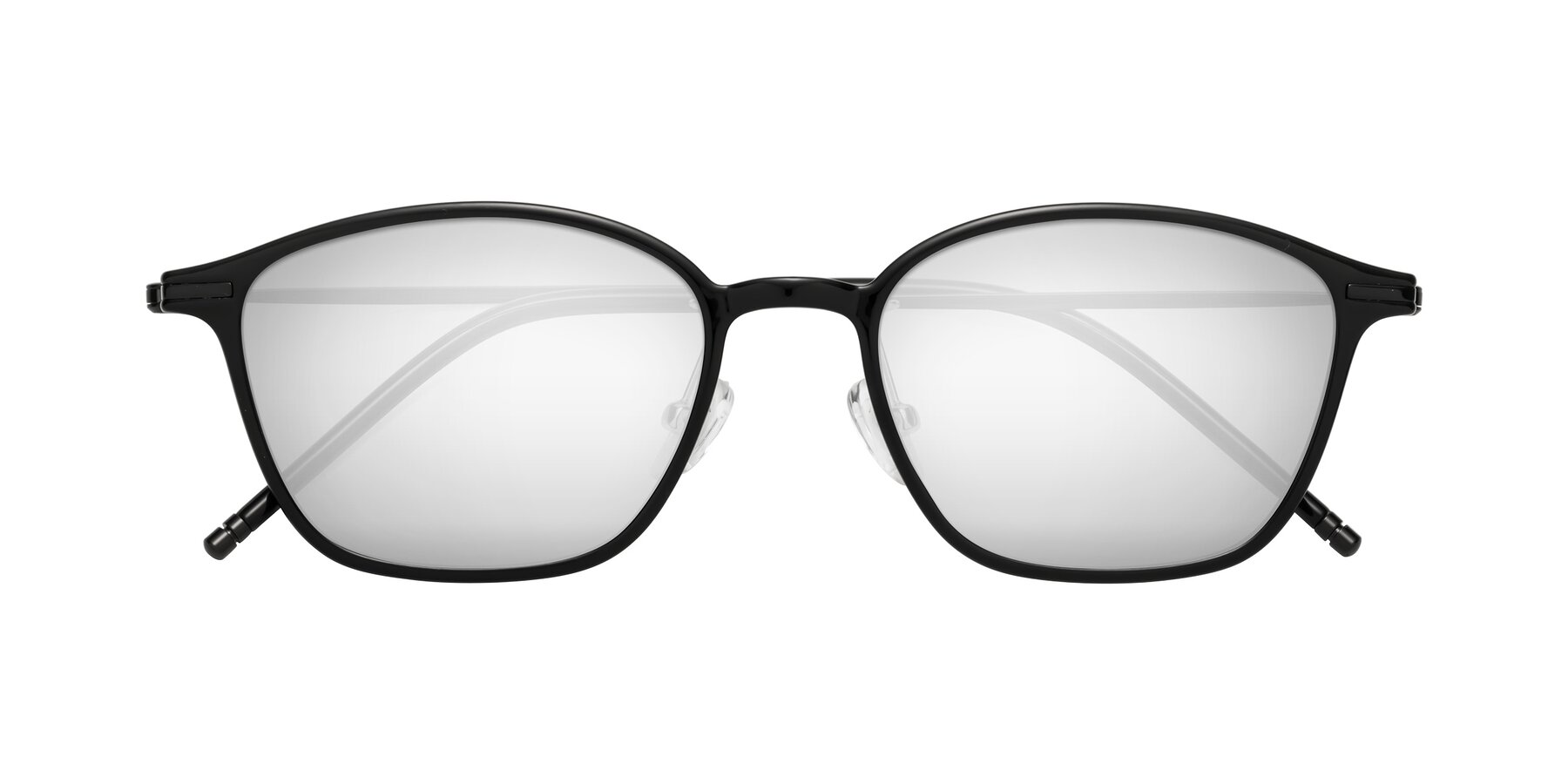 Folded Front of Cato in Black with Silver Mirrored Lenses