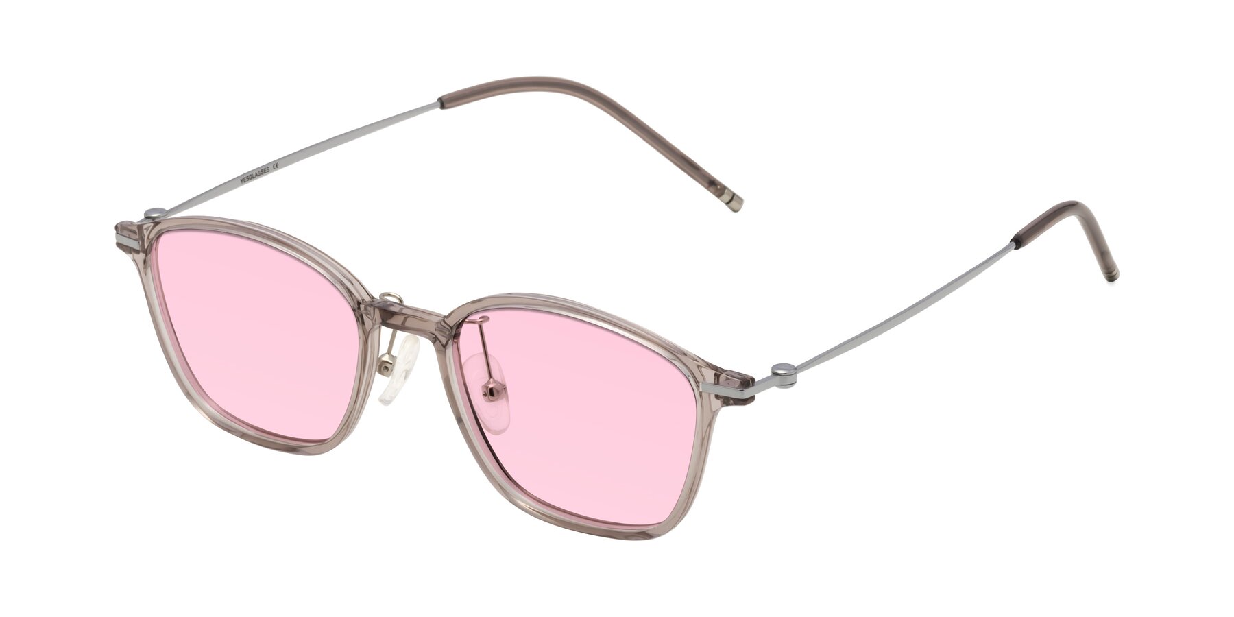 Angle of Cato in Earl Gray with Light Pink Tinted Lenses