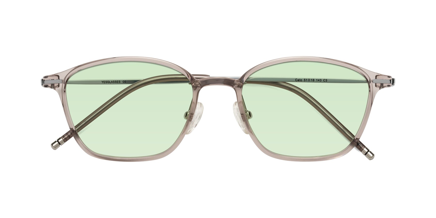 Folded Front of Cato in Earl Gray with Light Green Tinted Lenses