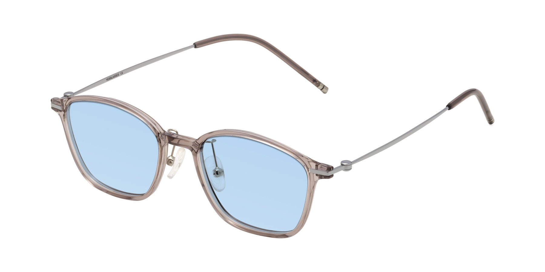 Angle of Cato in Earl Gray with Light Blue Tinted Lenses