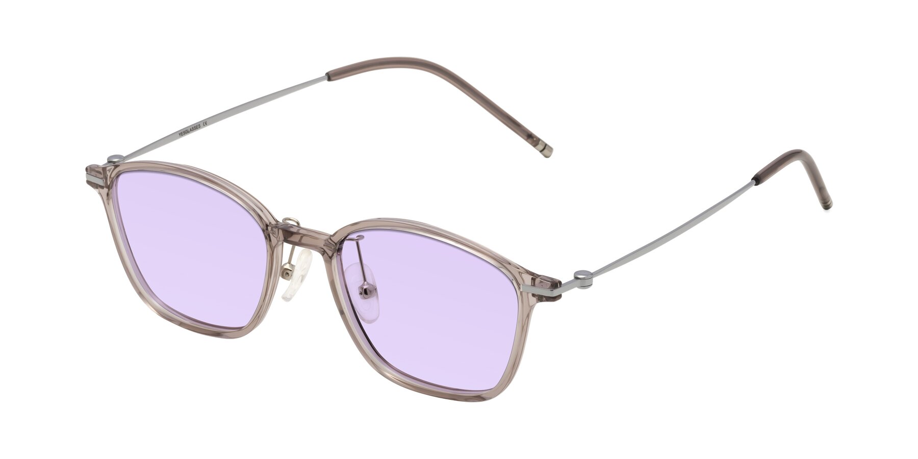 Angle of Cato in Earl Gray with Light Purple Tinted Lenses