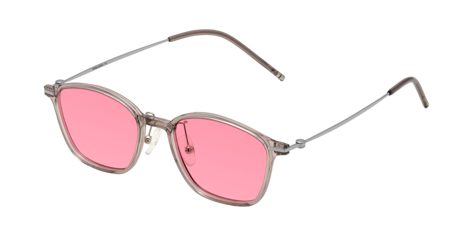 Angle of Cato in Earl Gray with Pink Tinted Lenses