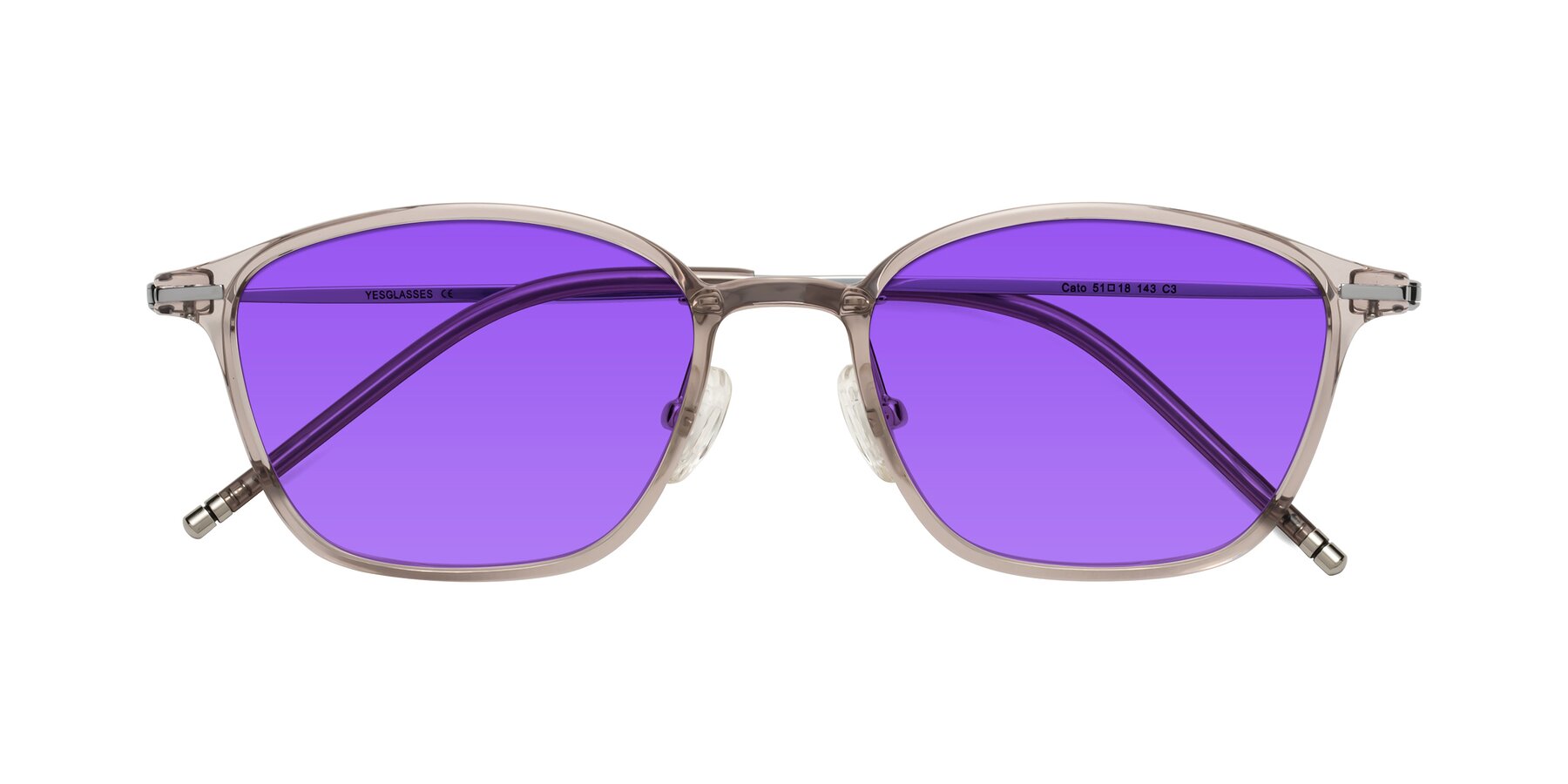 Folded Front of Cato in Earl Gray with Purple Tinted Lenses
