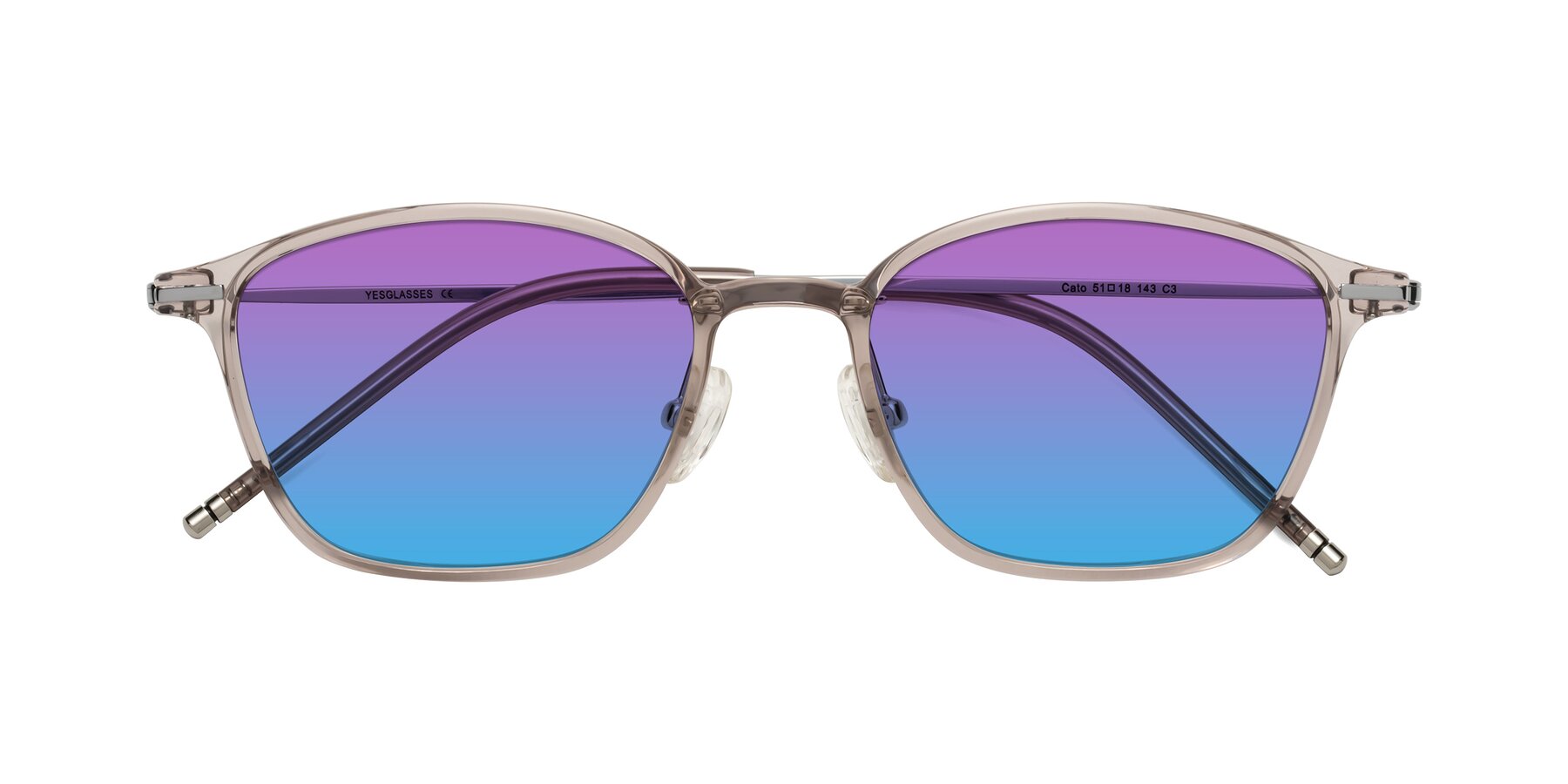 Folded Front of Cato in Earl Gray with Purple / Blue Gradient Lenses