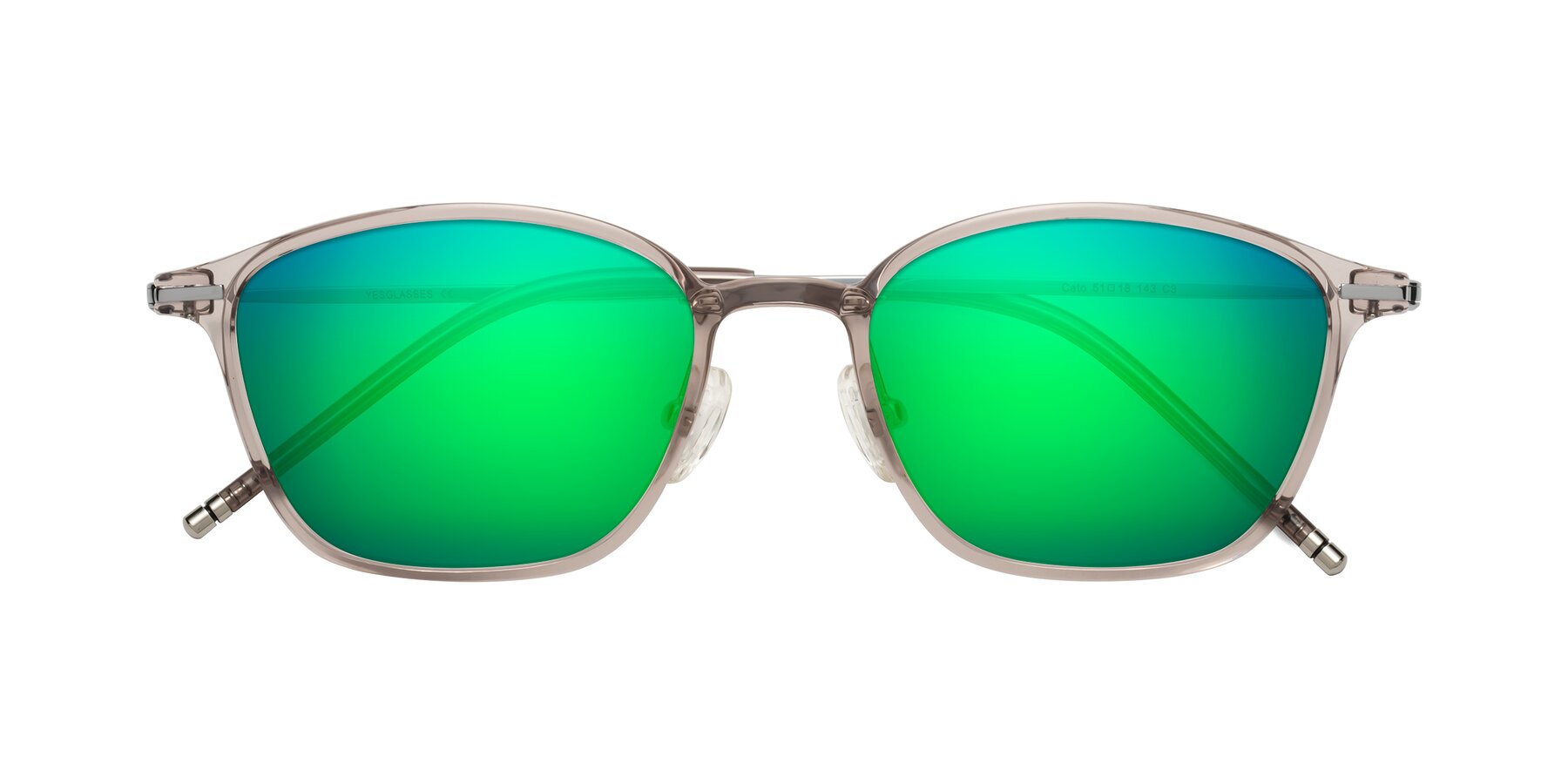 Folded Front of Cato in Earl Gray with Green Mirrored Lenses