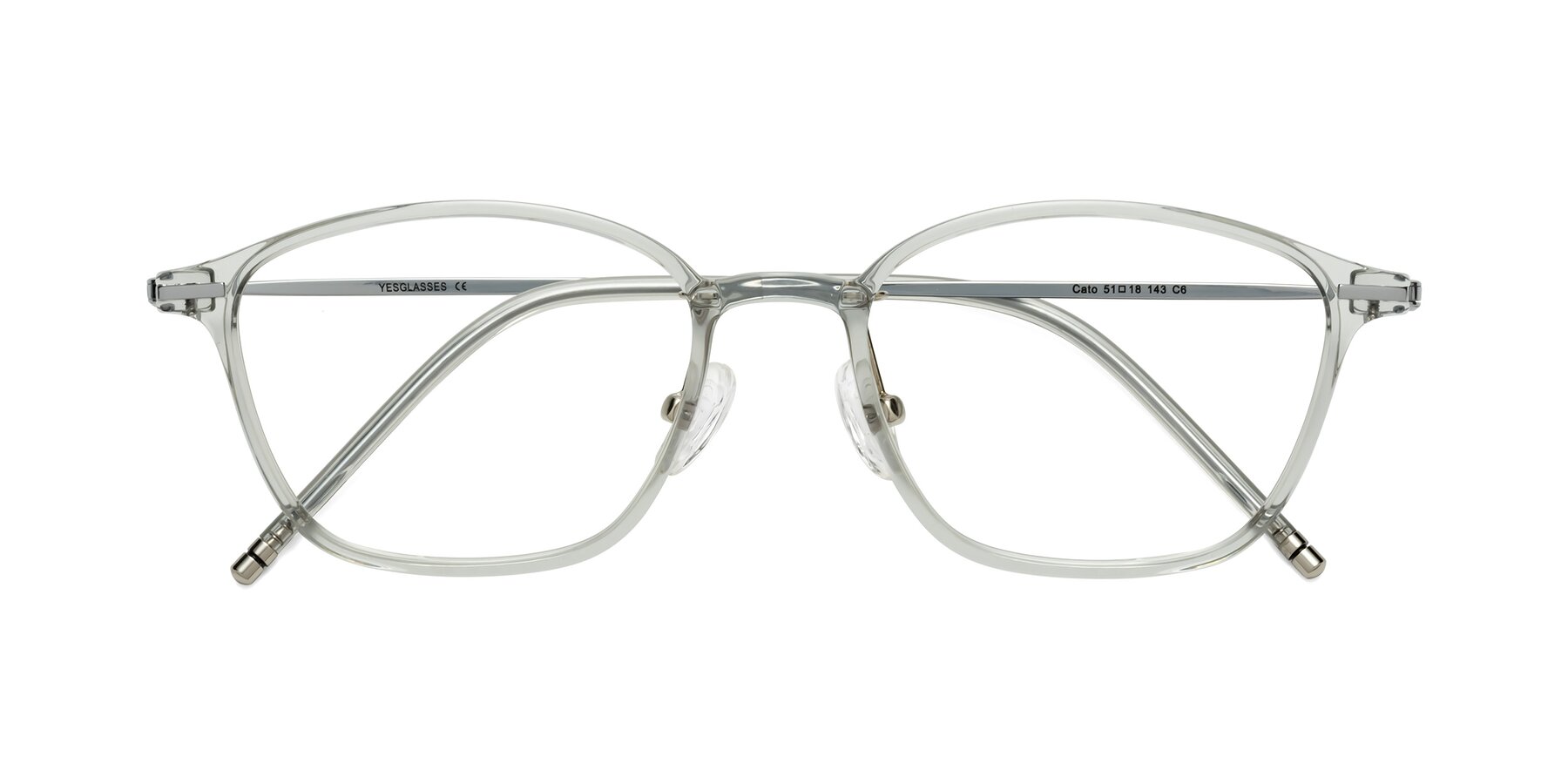 Folded Front of Cato in Light Gray with Clear Eyeglass Lenses