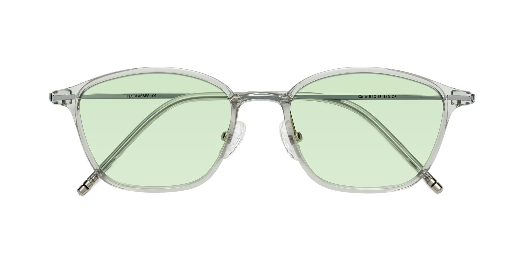 Folded Front of Cato in Light Gray with Light Green Tinted Lenses