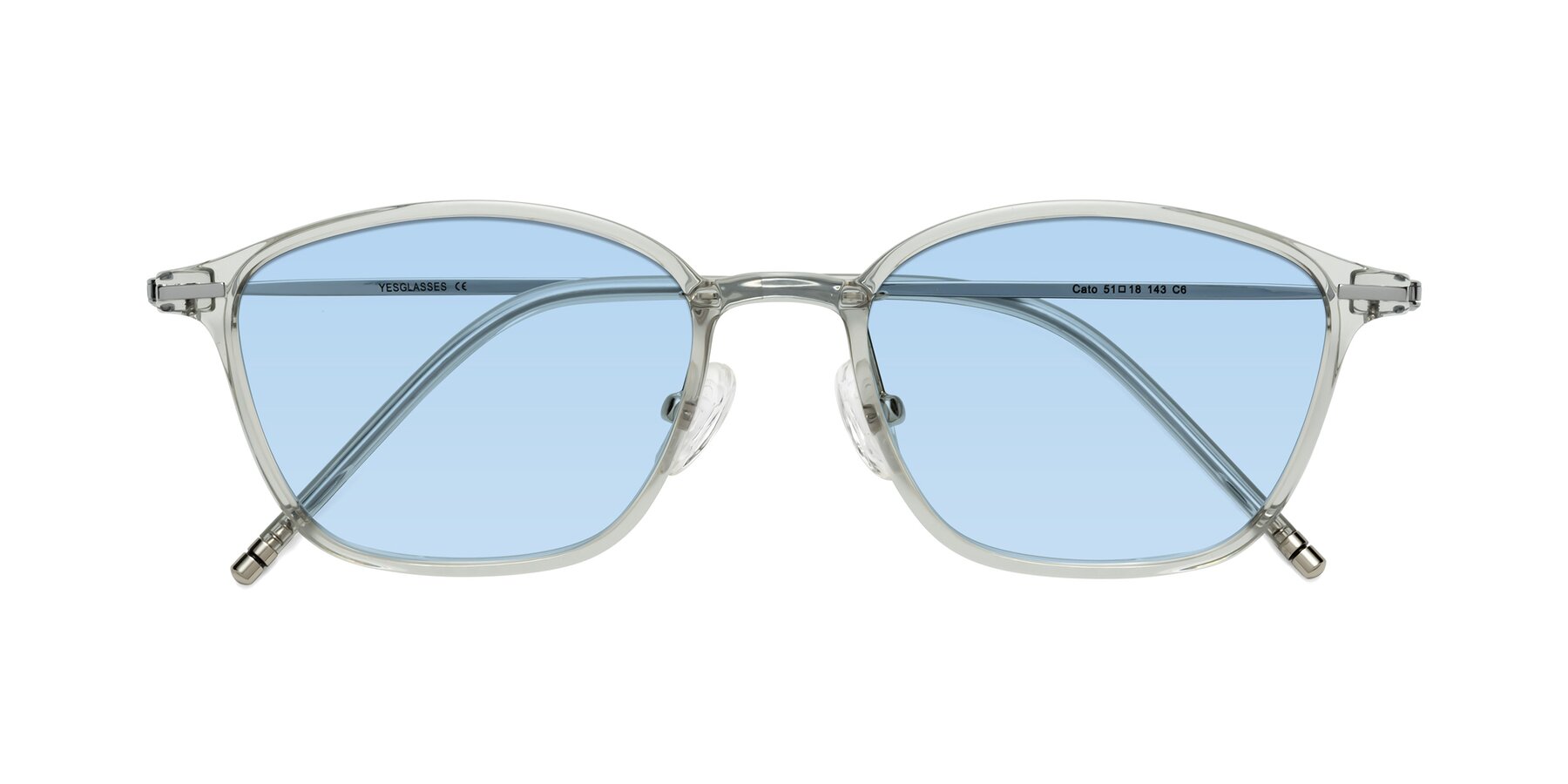 Folded Front of Cato in Light Gray with Light Blue Tinted Lenses
