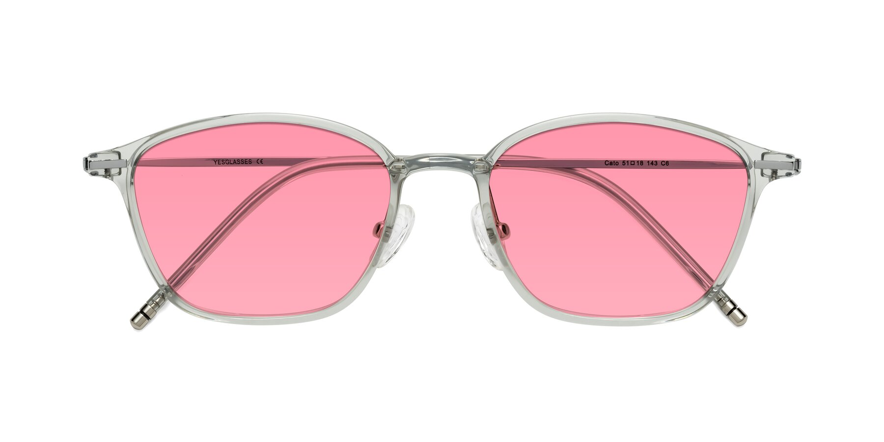 Folded Front of Cato in Light Gray with Pink Tinted Lenses