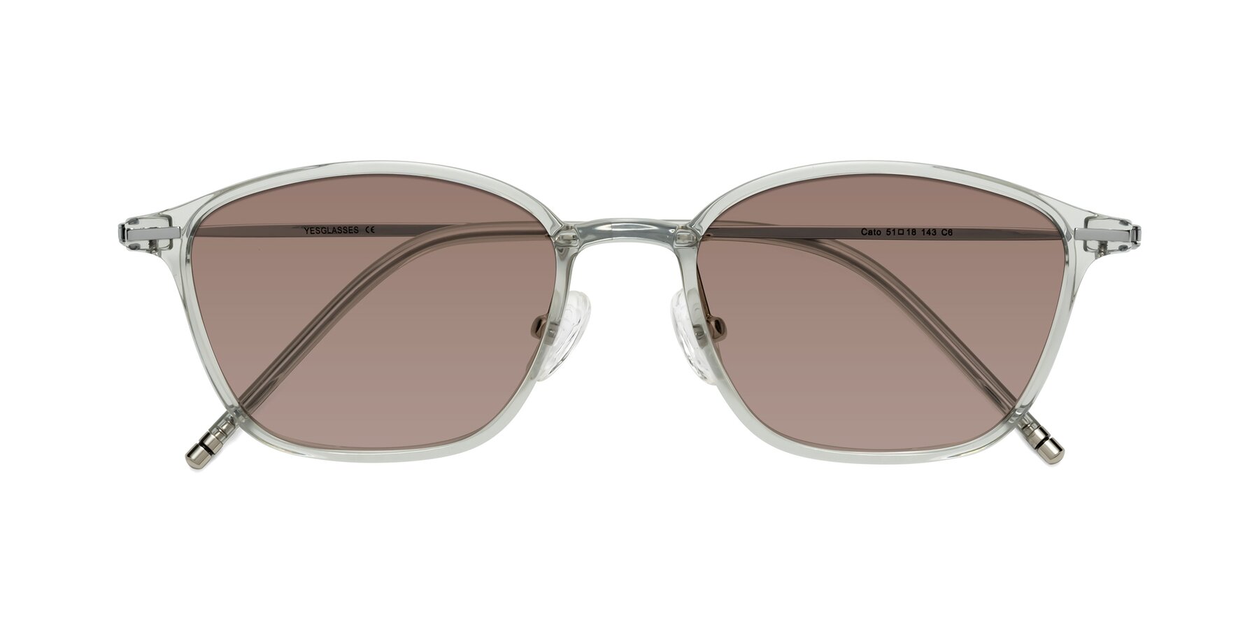 Folded Front of Cato in Light Gray with Medium Brown Tinted Lenses