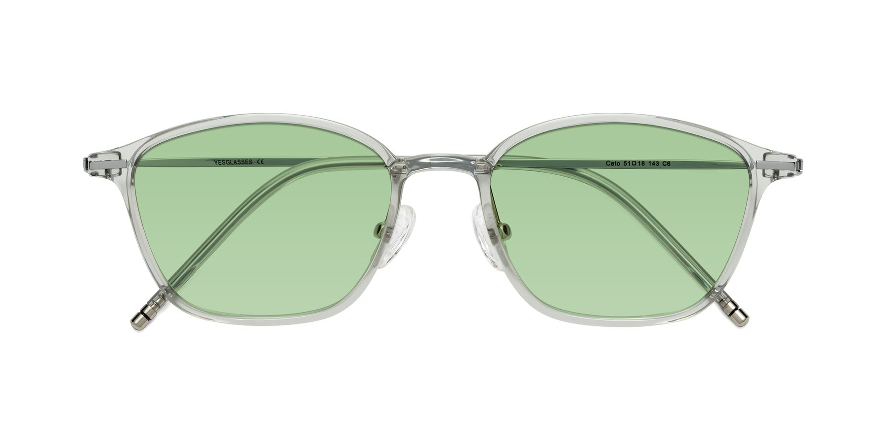 Folded Front of Cato in Light Gray with Medium Green Tinted Lenses