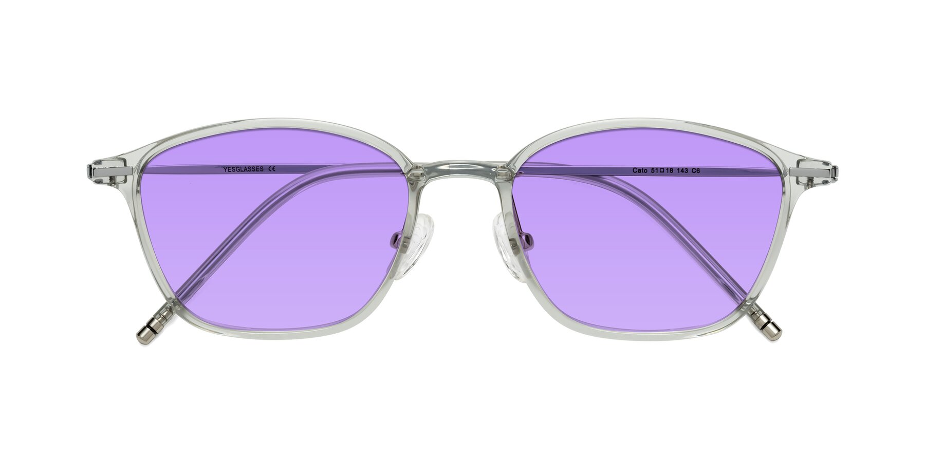 Folded Front of Cato in Light Gray with Medium Purple Tinted Lenses