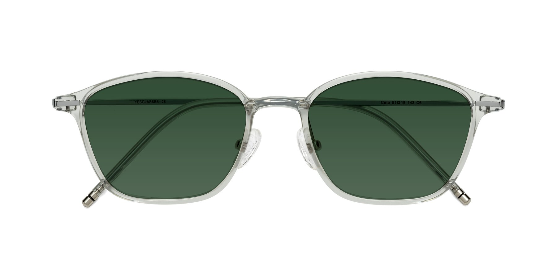 Folded Front of Cato in Light Gray with Green Tinted Lenses