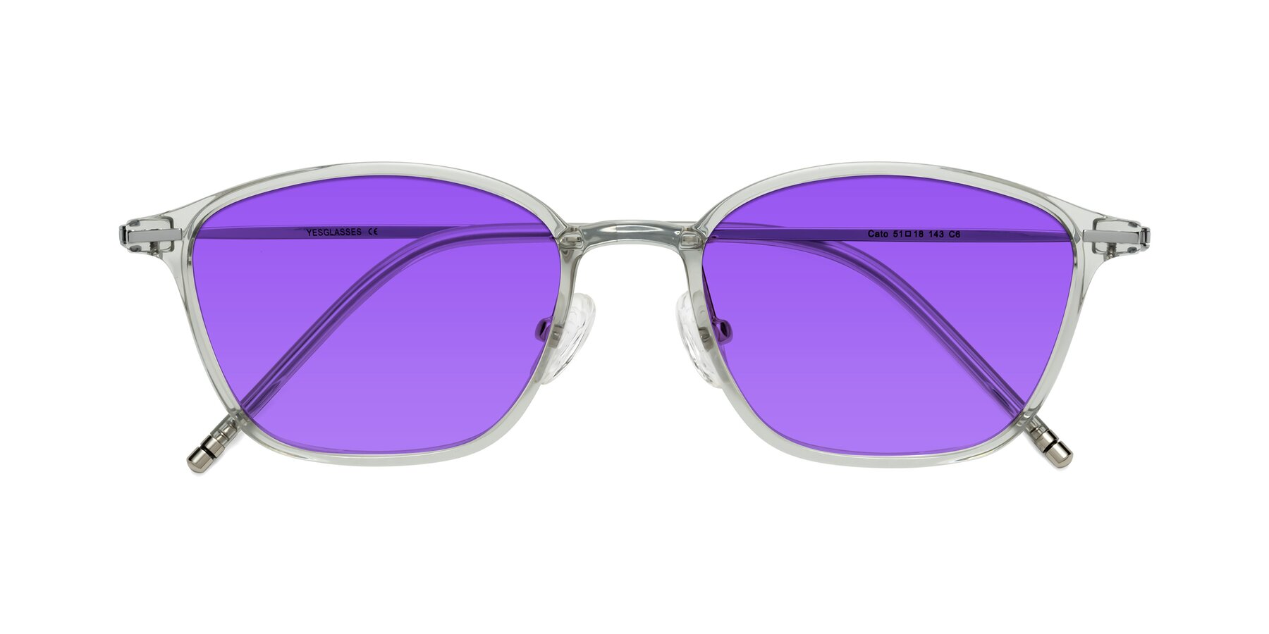 Folded Front of Cato in Light Gray with Purple Tinted Lenses