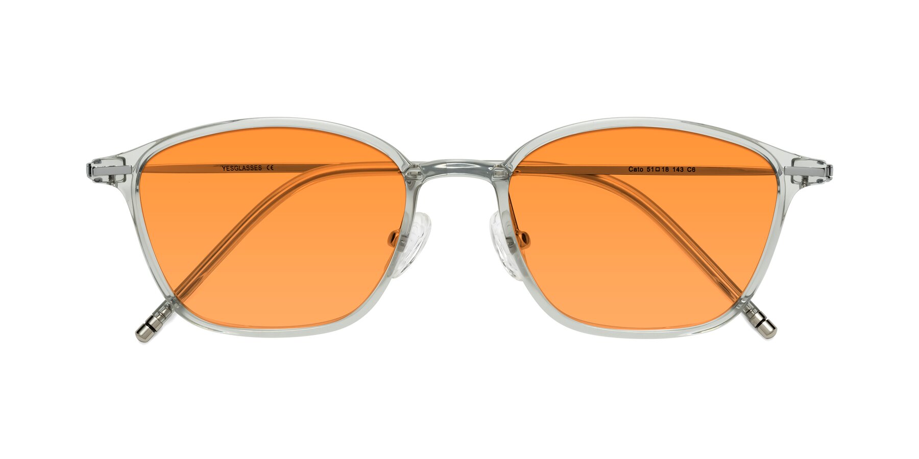 Folded Front of Cato in Light Gray with Orange Tinted Lenses