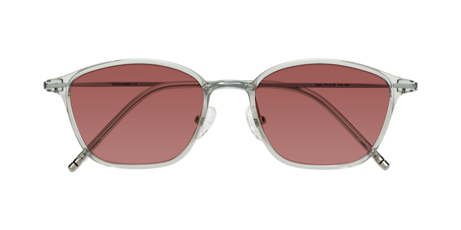 Folded Front of Cato in Light Gray with Garnet Tinted Lenses