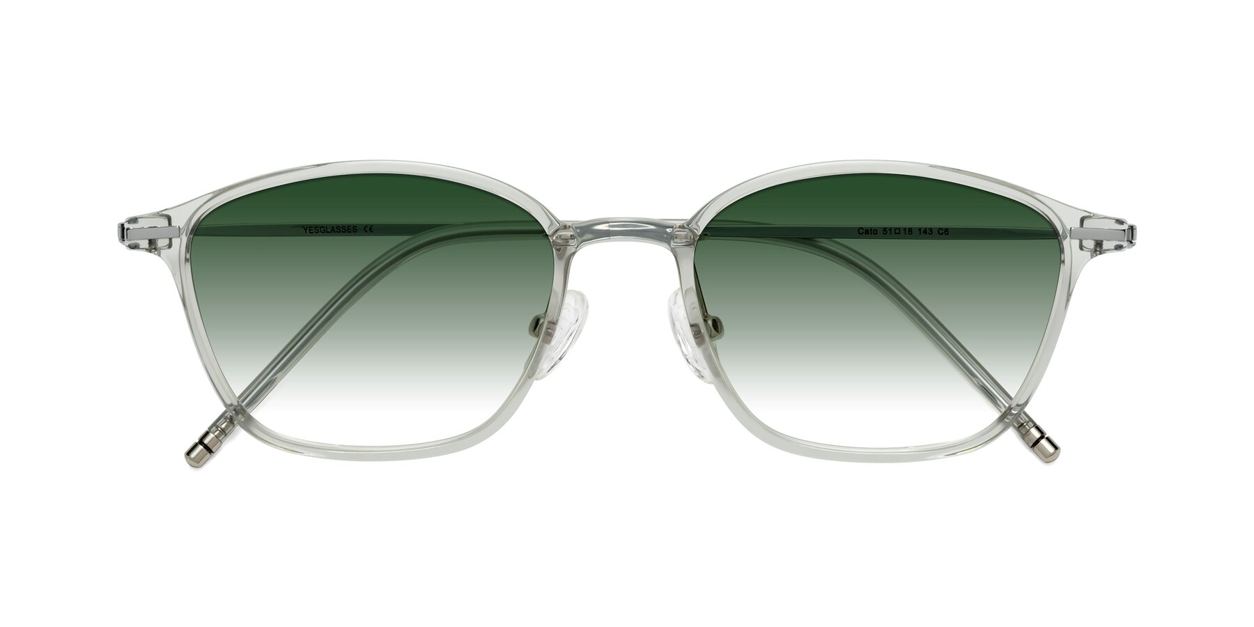 Folded Front of Cato in Light Gray with Green Gradient Lenses