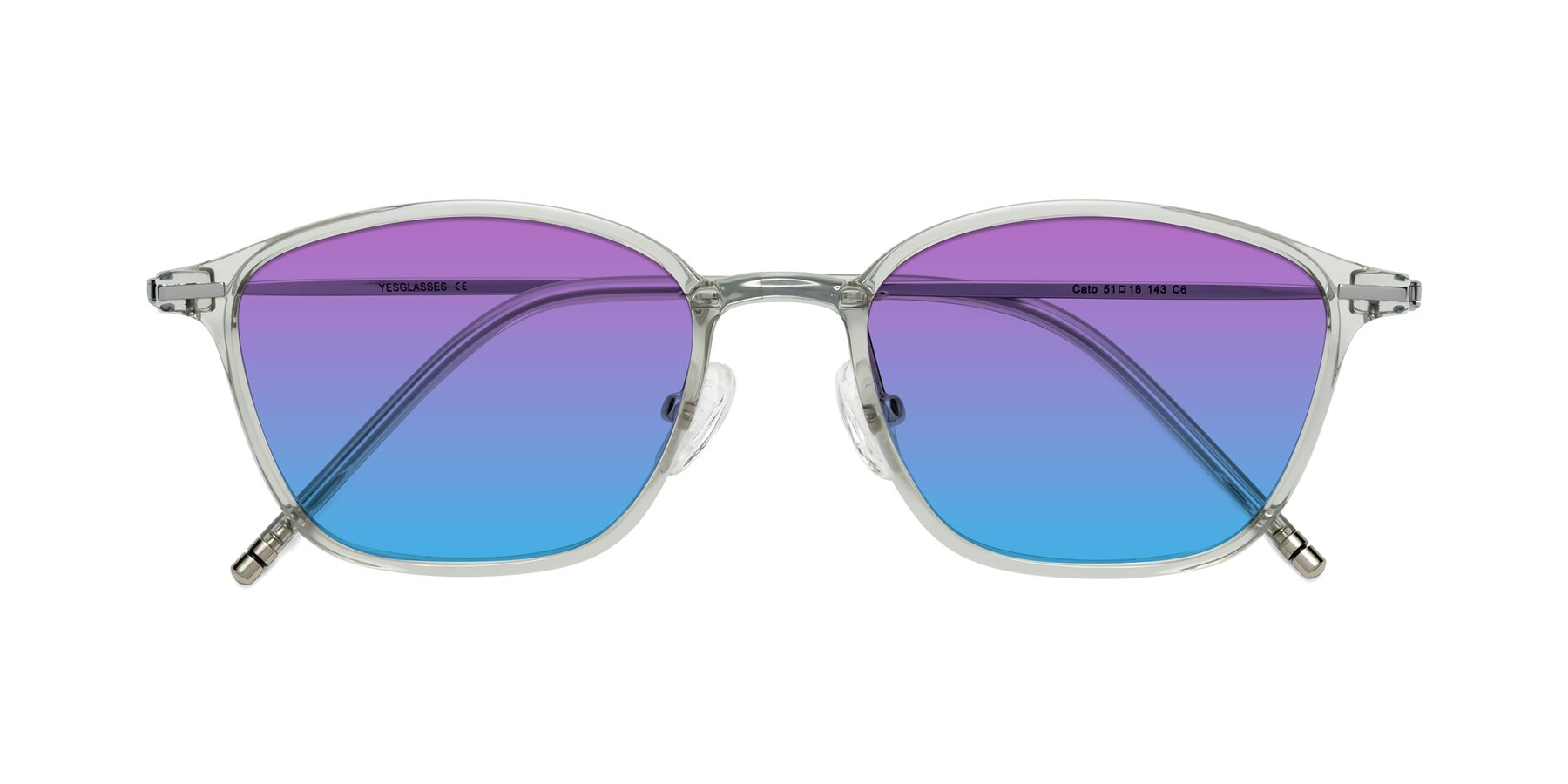 Folded Front of Cato in Light Gray with Purple / Blue Gradient Lenses