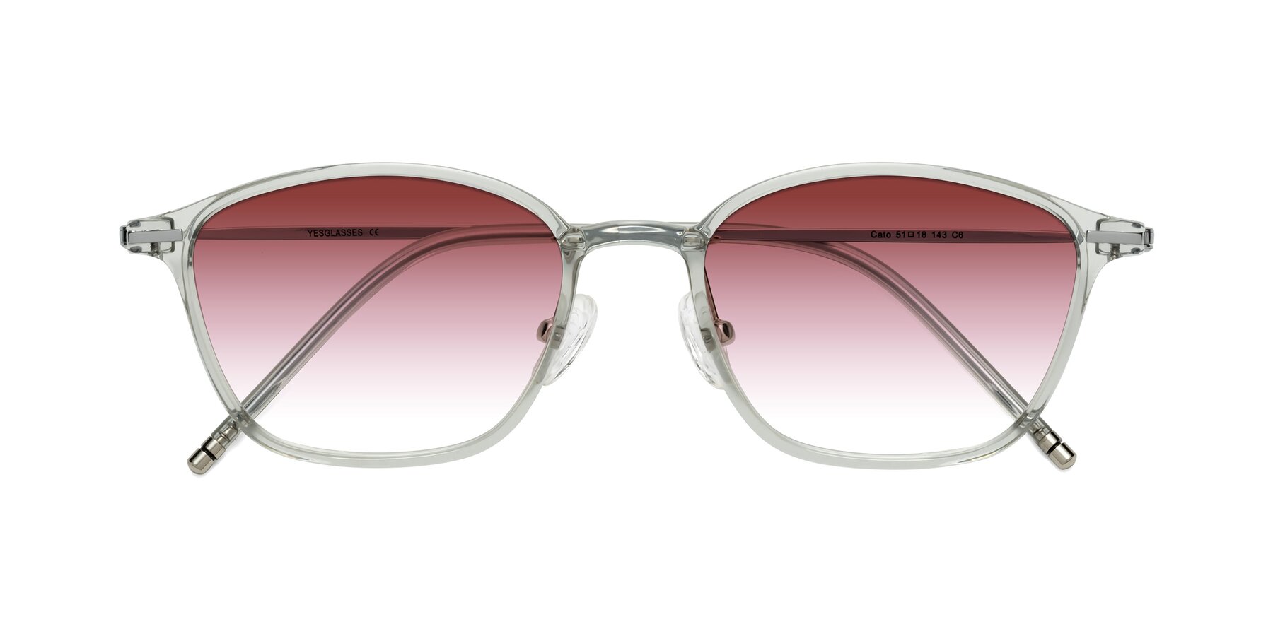 Folded Front of Cato in Light Gray with Garnet Gradient Lenses