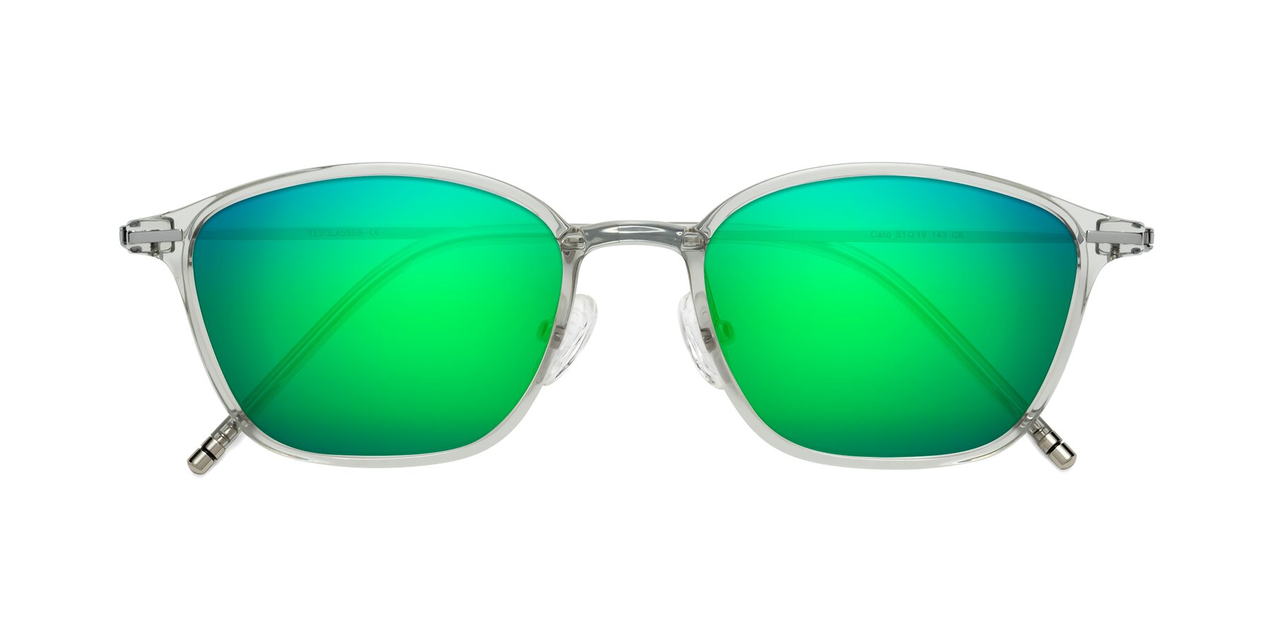 Folded Front of Cato in Light Gray with Green Mirrored Lenses