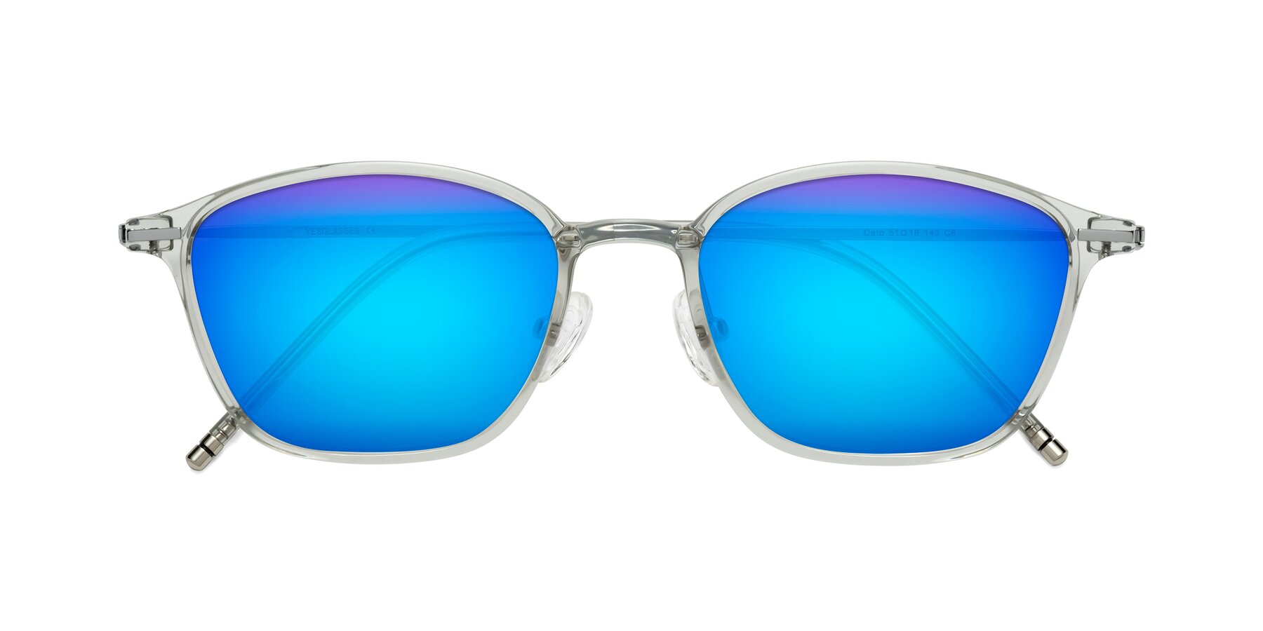 Folded Front of Cato in Light Gray with Blue Mirrored Lenses