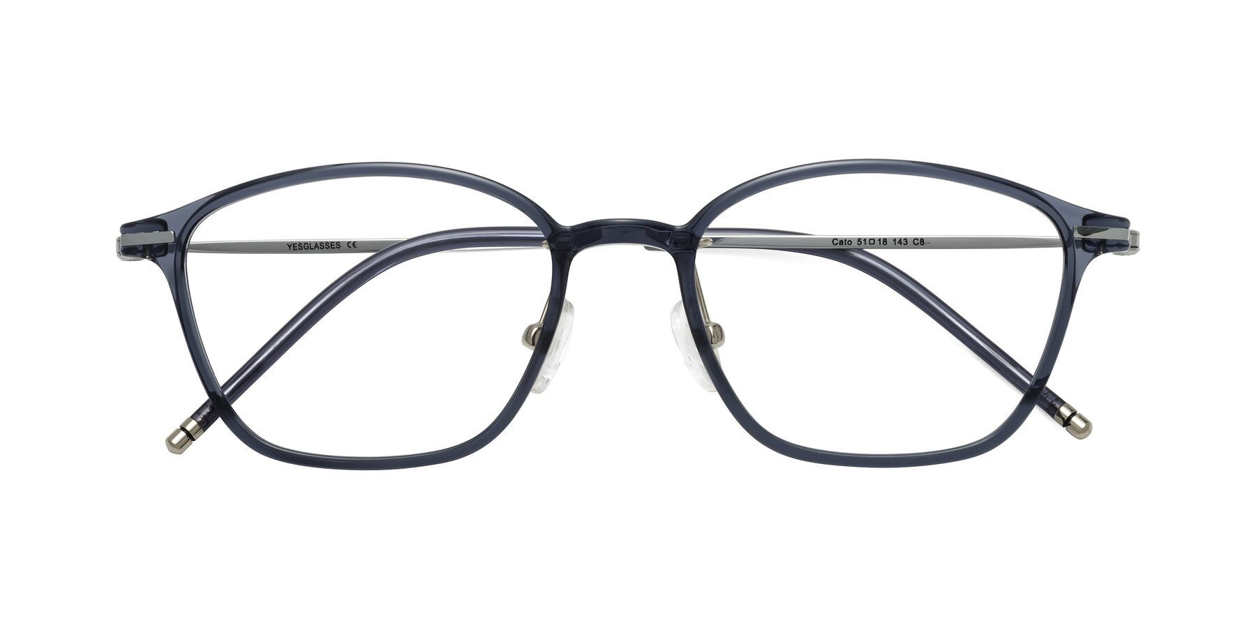 Folded Front of Cato in Grayish Blue with Clear Reading Eyeglass Lenses
