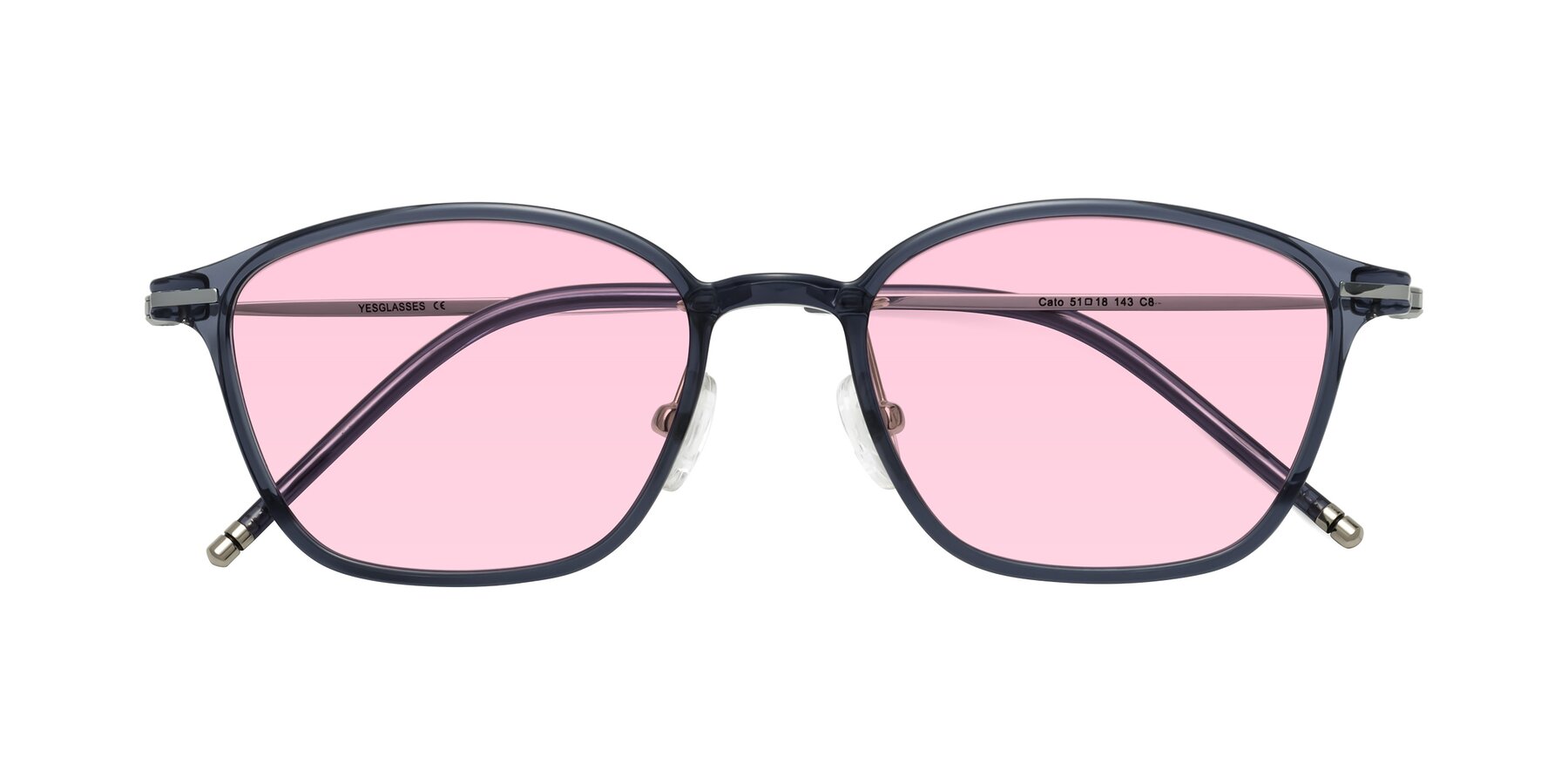 Folded Front of Cato in Grayish Blue with Light Pink Tinted Lenses