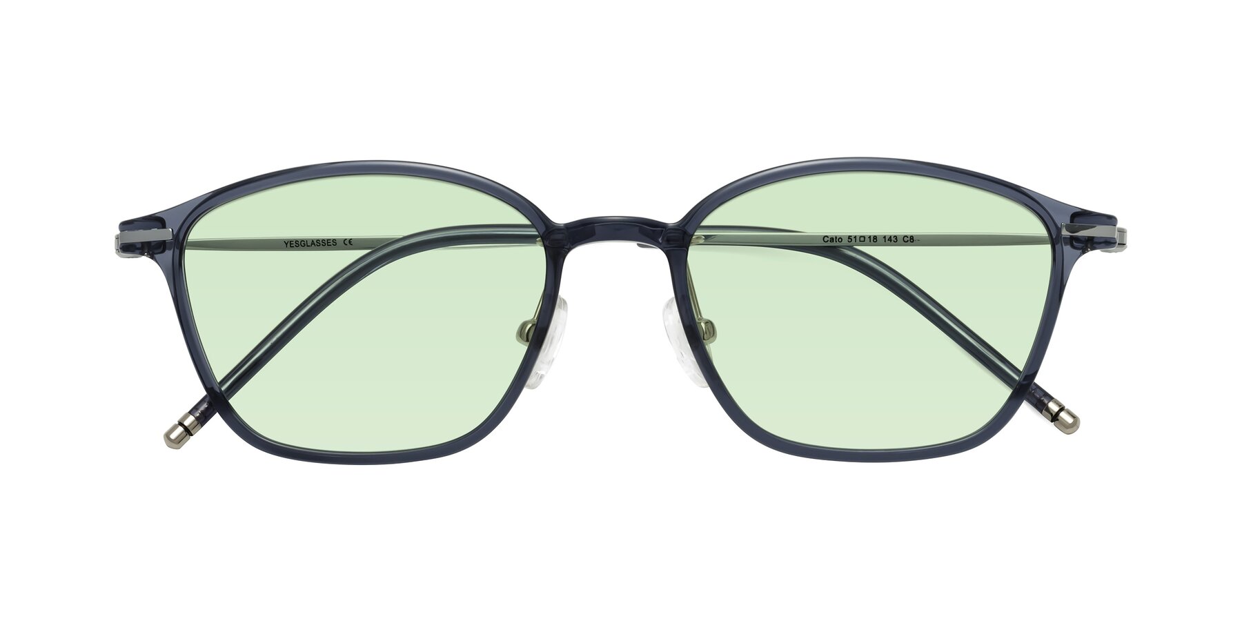Folded Front of Cato in Grayish Blue with Light Green Tinted Lenses