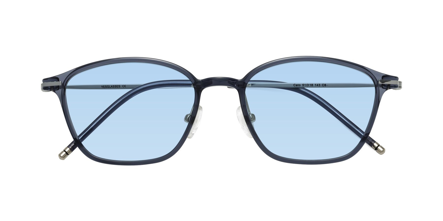 Folded Front of Cato in Grayish Blue with Light Blue Tinted Lenses