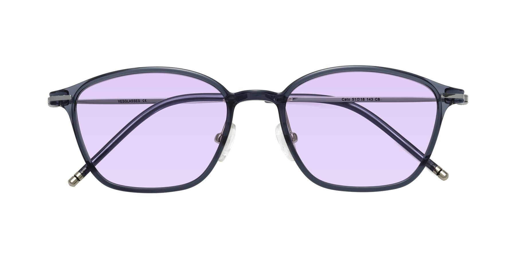 Folded Front of Cato in Grayish Blue with Light Purple Tinted Lenses