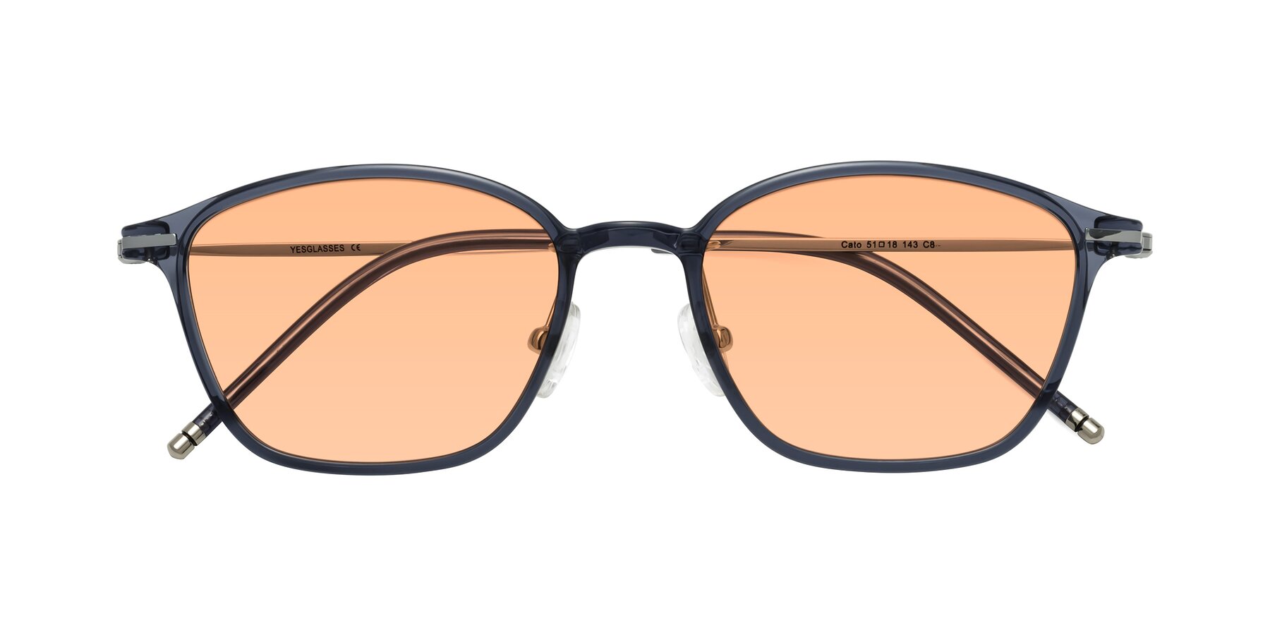 Folded Front of Cato in Grayish Blue with Light Orange Tinted Lenses