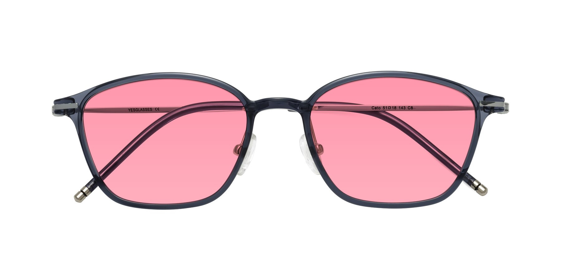 Folded Front of Cato in Grayish Blue with Pink Tinted Lenses