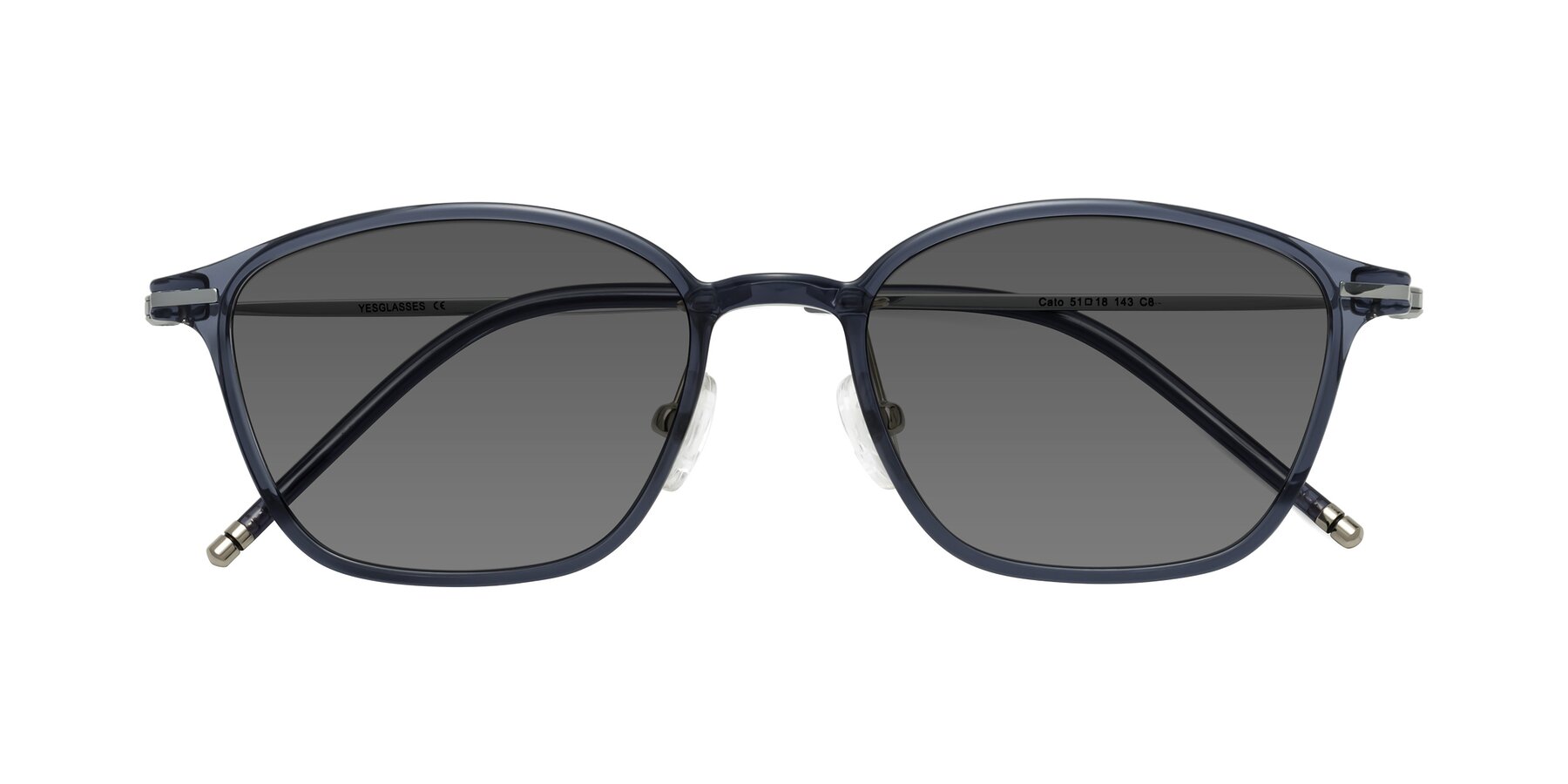 Folded Front of Cato in Grayish Blue with Medium Gray Tinted Lenses