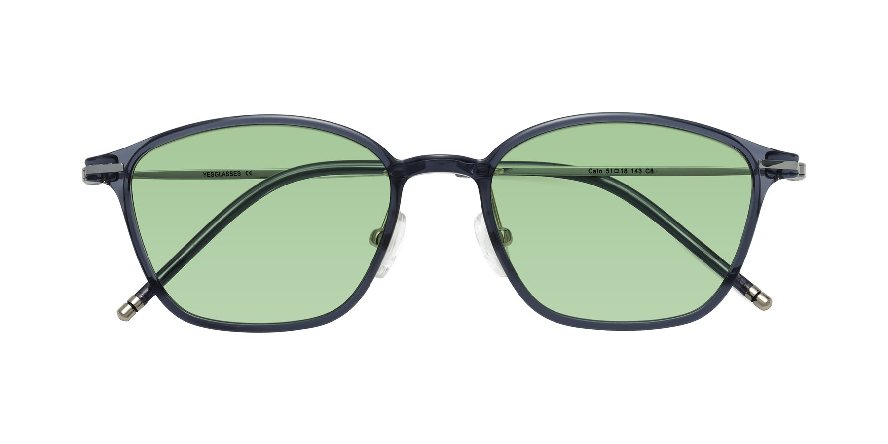 Folded Front of Cato in Grayish Blue with Medium Green Tinted Lenses