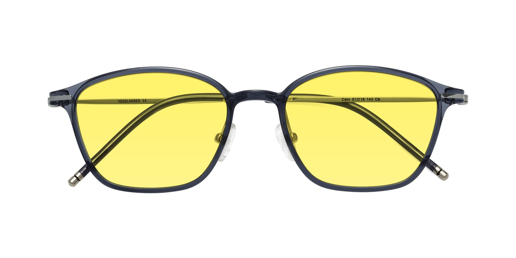 Folded Front of Cato in Grayish Blue with Medium Yellow Tinted Lenses