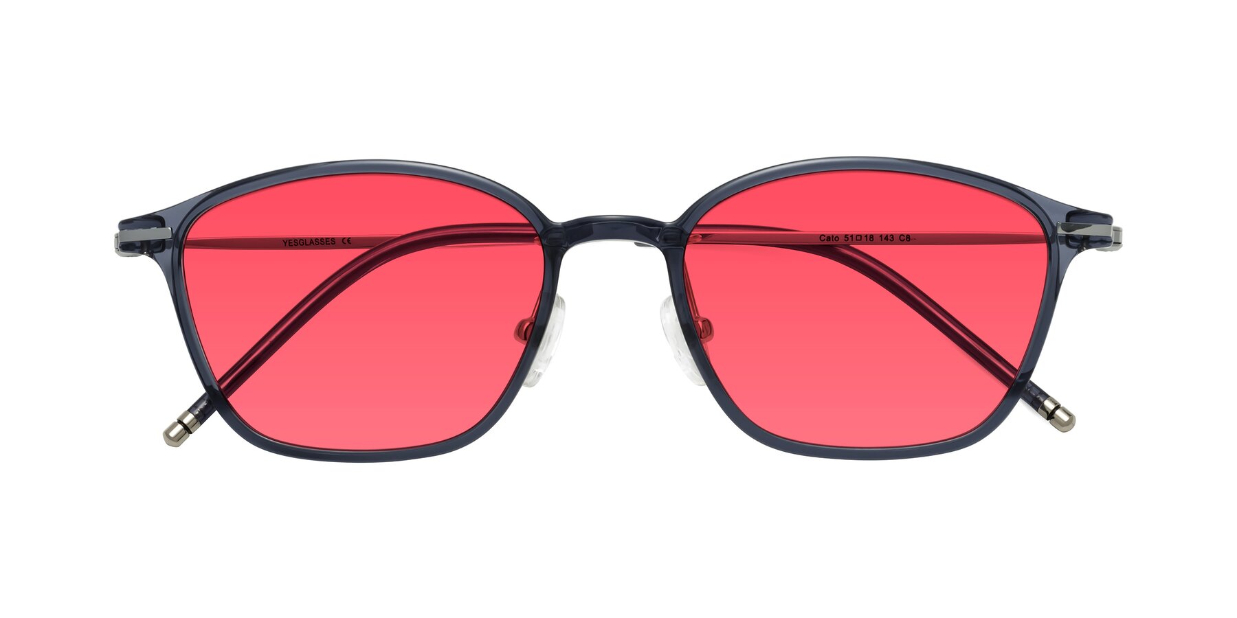 Folded Front of Cato in Grayish Blue with Red Tinted Lenses