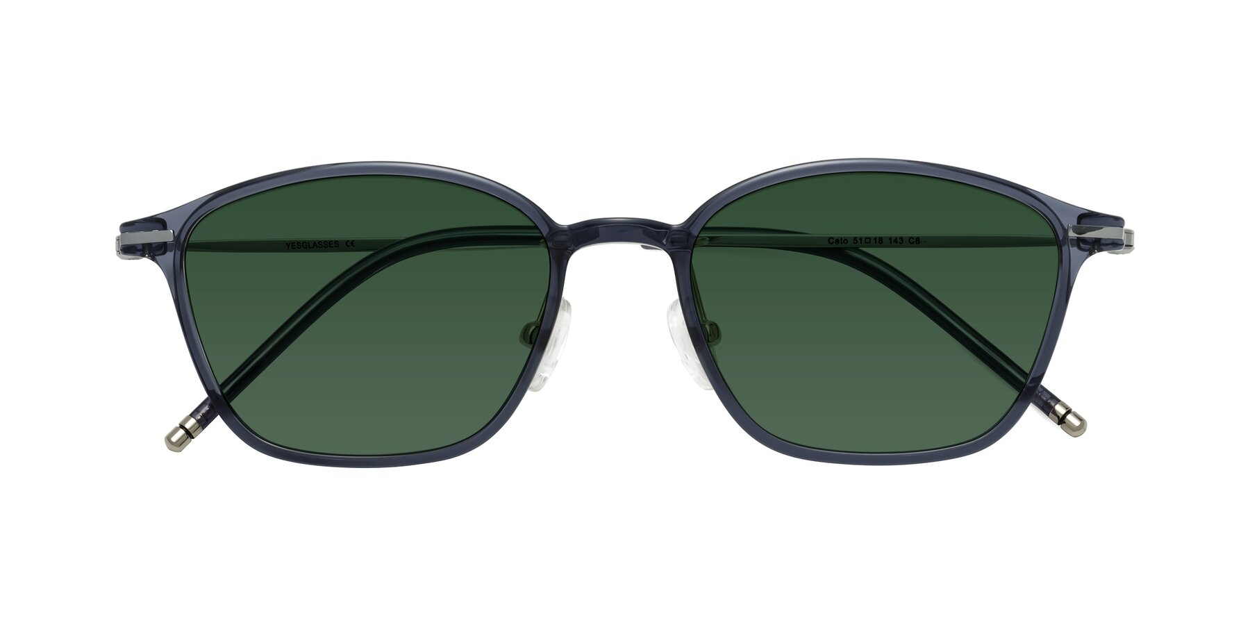 Folded Front of Cato in Grayish Blue with Green Tinted Lenses