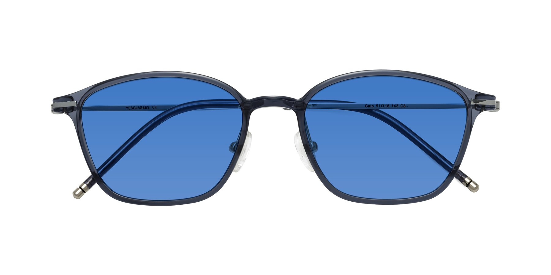 Folded Front of Cato in Grayish Blue with Blue Tinted Lenses