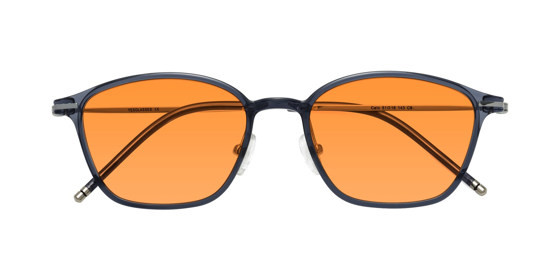 Folded Front of Cato in Grayish Blue with Orange Tinted Lenses