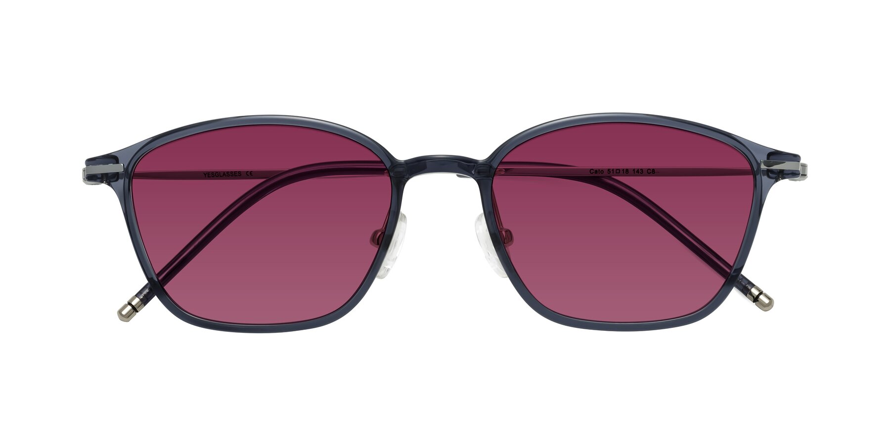 Folded Front of Cato in Grayish Blue with Wine Tinted Lenses