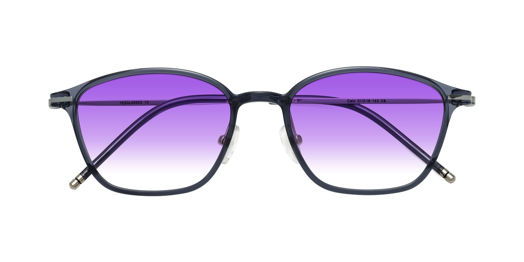 Folded Front of Cato in Grayish Blue with Purple Gradient Lenses