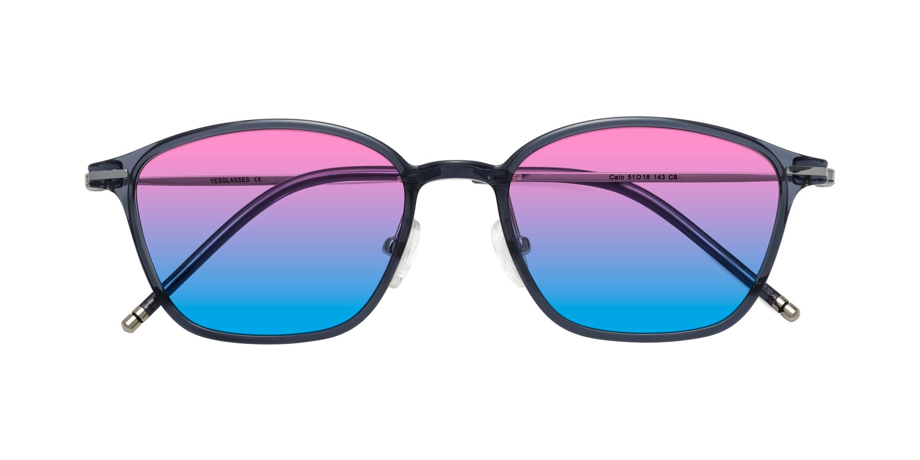 Folded Front of Cato in Grayish Blue with Pink / Blue Gradient Lenses