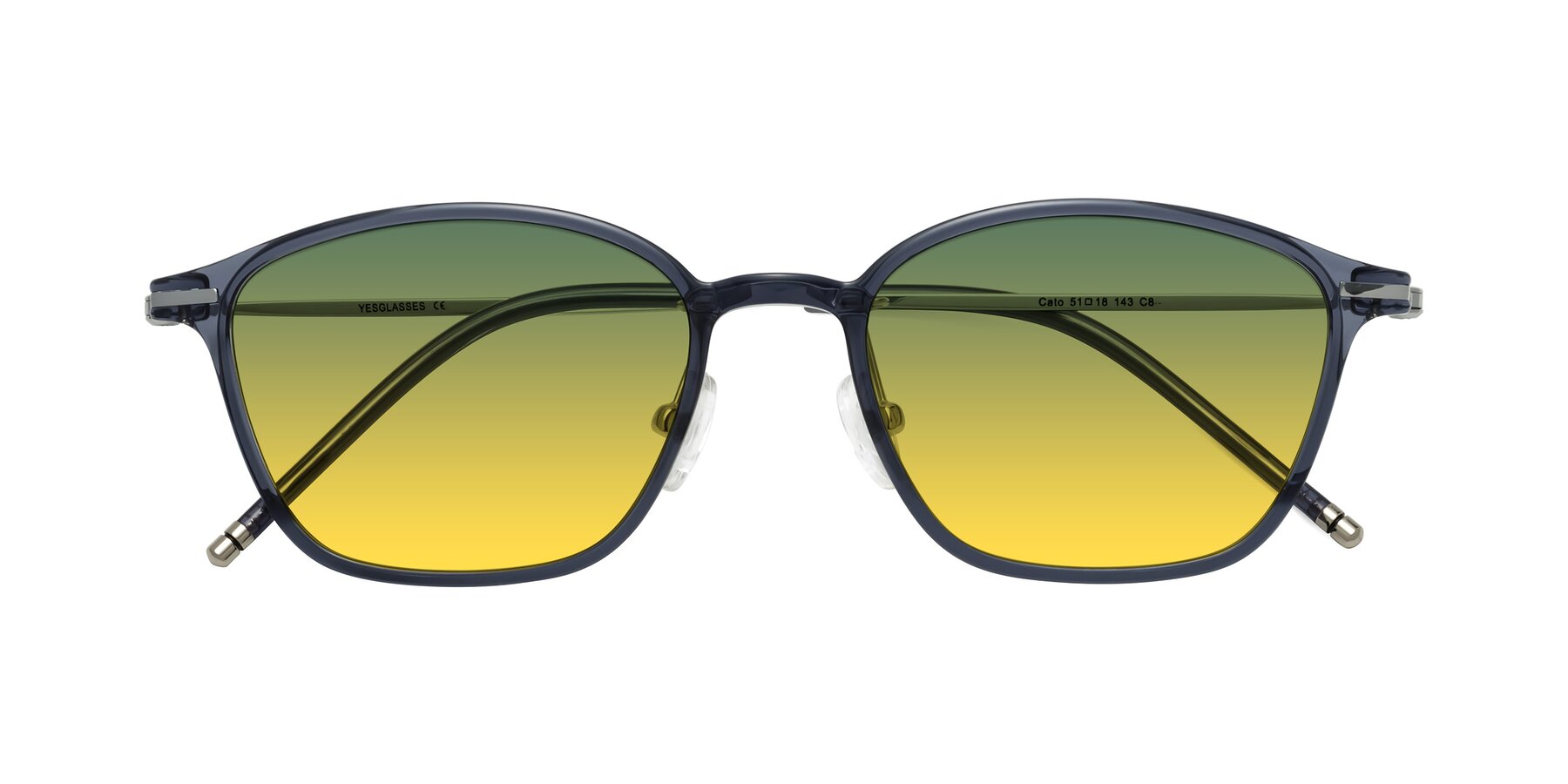 Folded Front of Cato in Grayish Blue with Green / Yellow Gradient Lenses