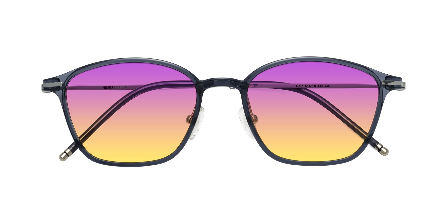 Folded Front of Cato in Grayish Blue with Purple / Yellow Gradient Lenses