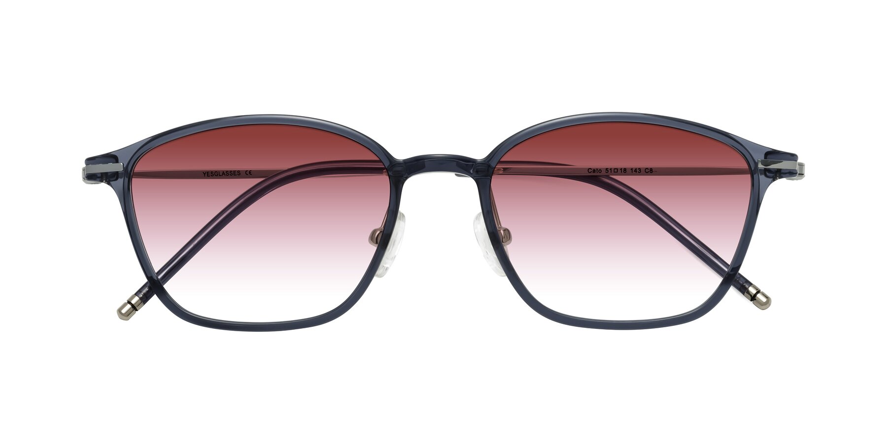 Folded Front of Cato in Grayish Blue with Garnet Gradient Lenses