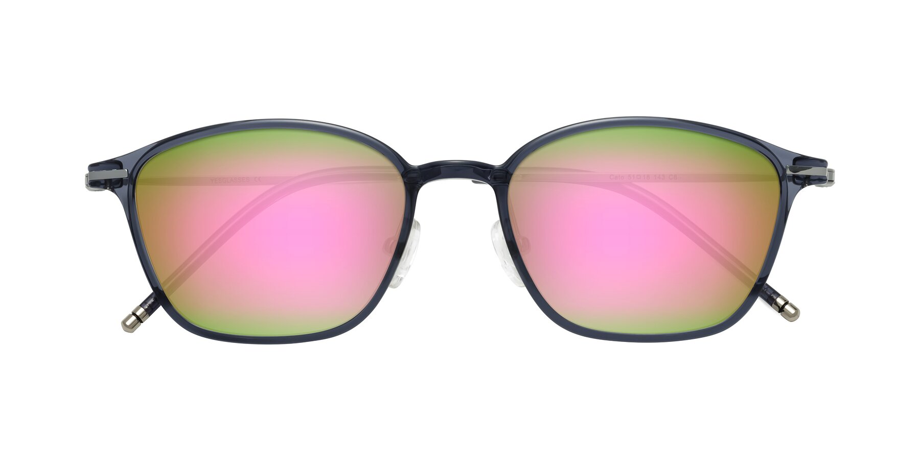 Folded Front of Cato in Grayish Blue with Pink Mirrored Lenses
