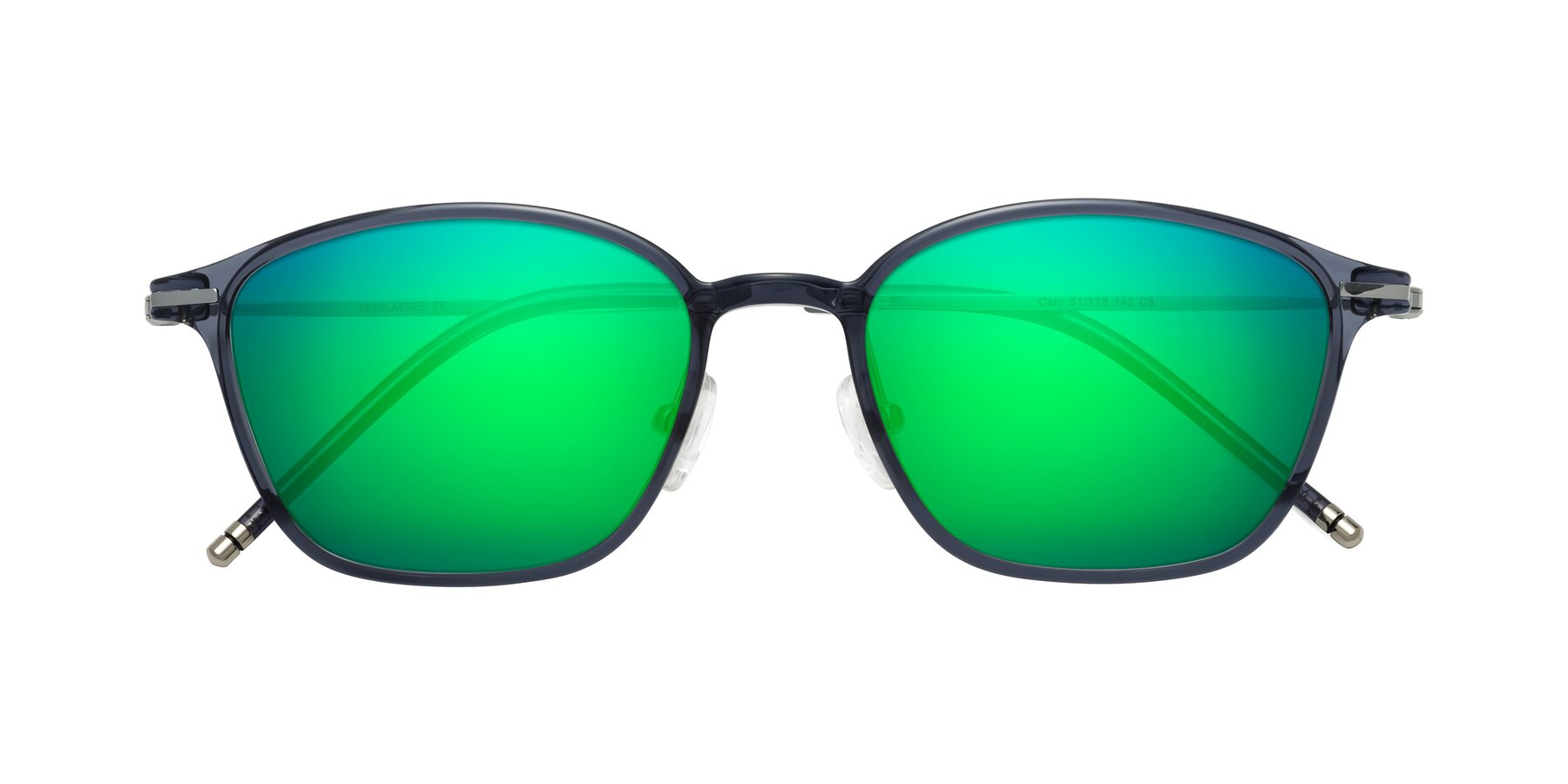 Folded Front of Cato in Grayish Blue with Green Mirrored Lenses