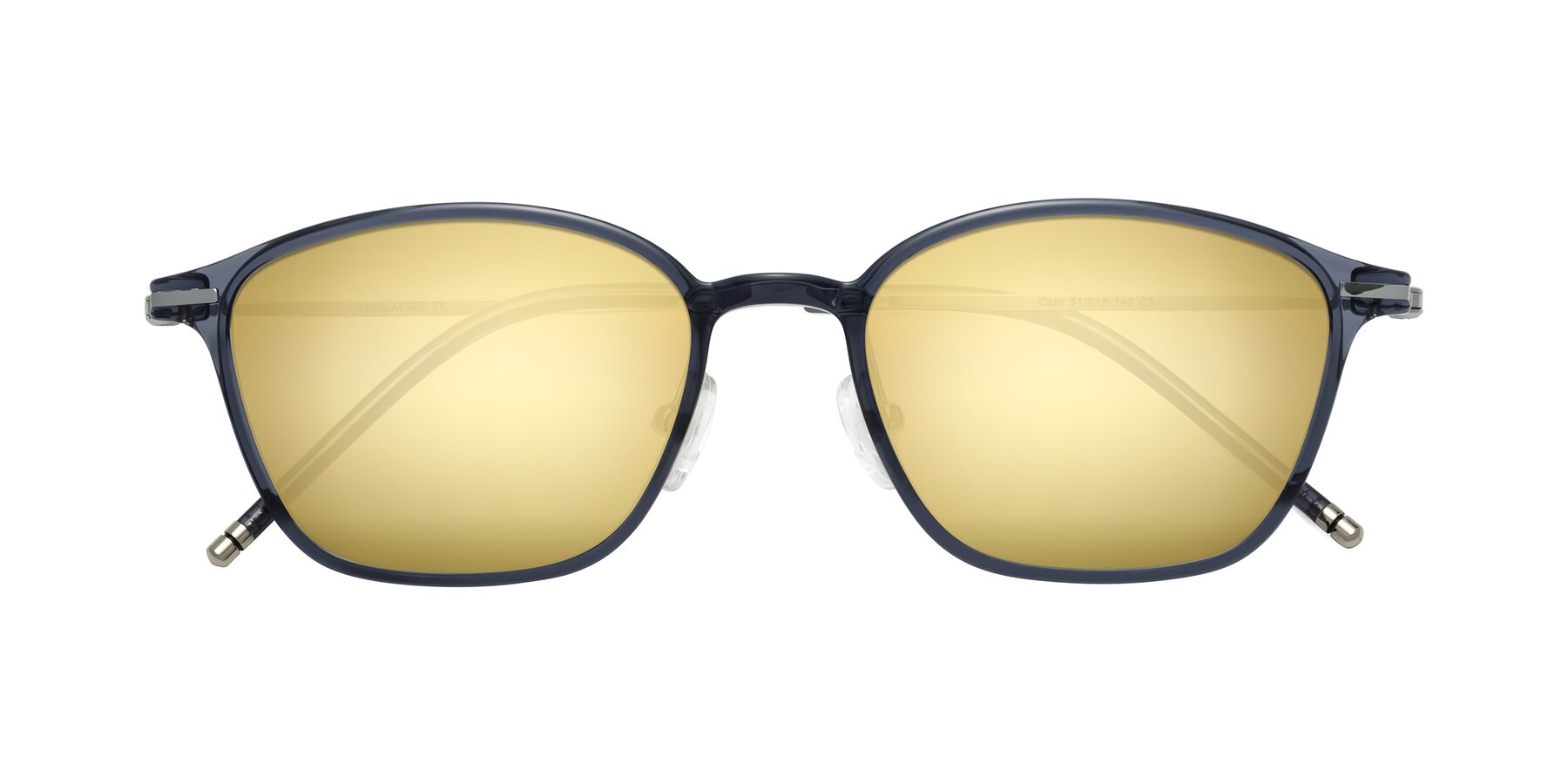 Folded Front of Cato in Grayish Blue with Gold Mirrored Lenses