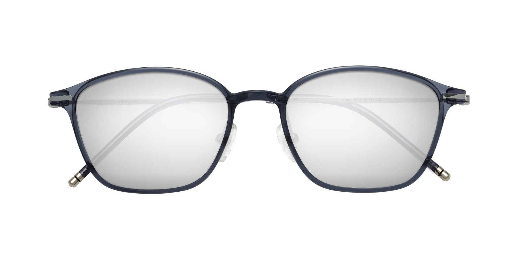 Folded Front of Cato in Grayish Blue with Silver Mirrored Lenses